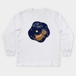 Otter Space Cute Astronaut Outer Space Otter Pun Kids Long Sleeve T-Shirt